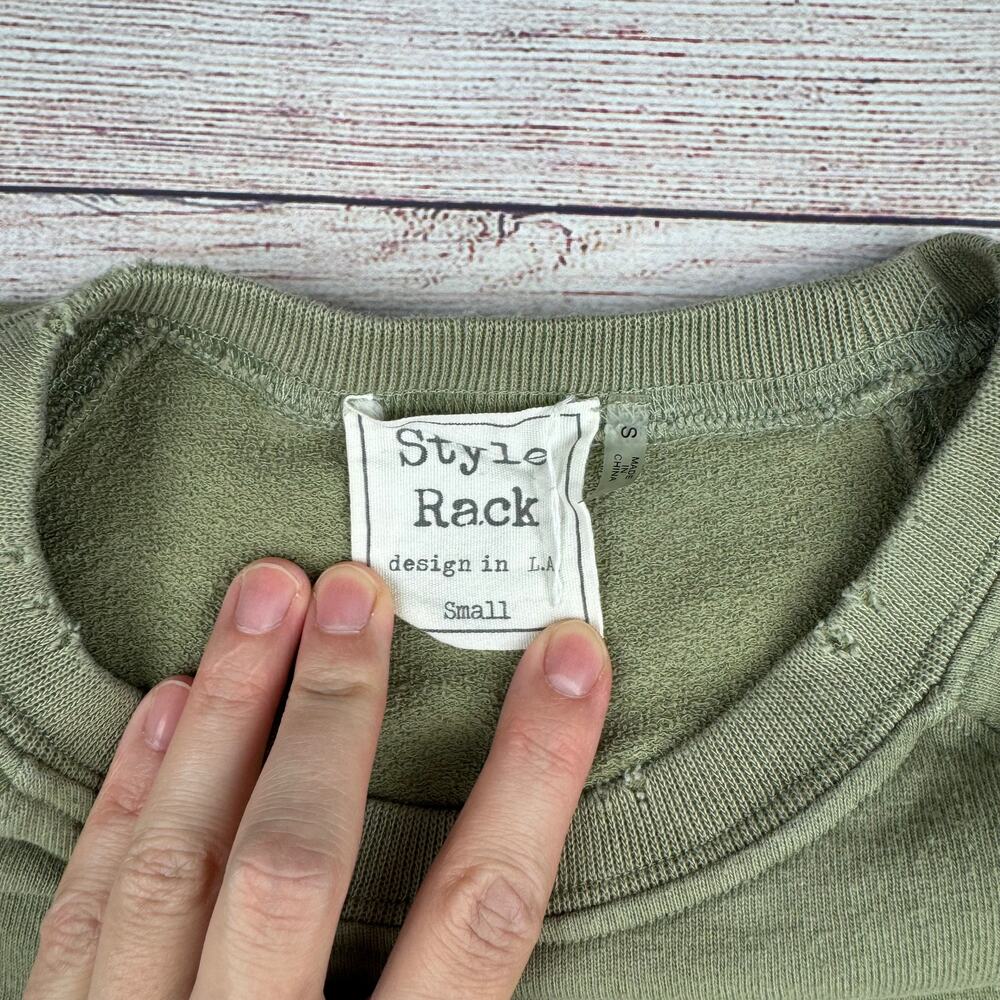 Style Rack Distressed Olive Green Sweatshirt - Picture 4 of 4